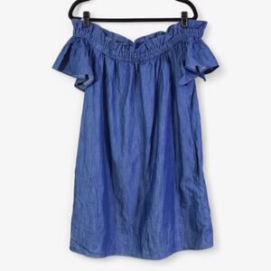 NEW Anthropologie Women’s Top Garden Girl Summer Off Shoulder Ruffle Blue Sz S